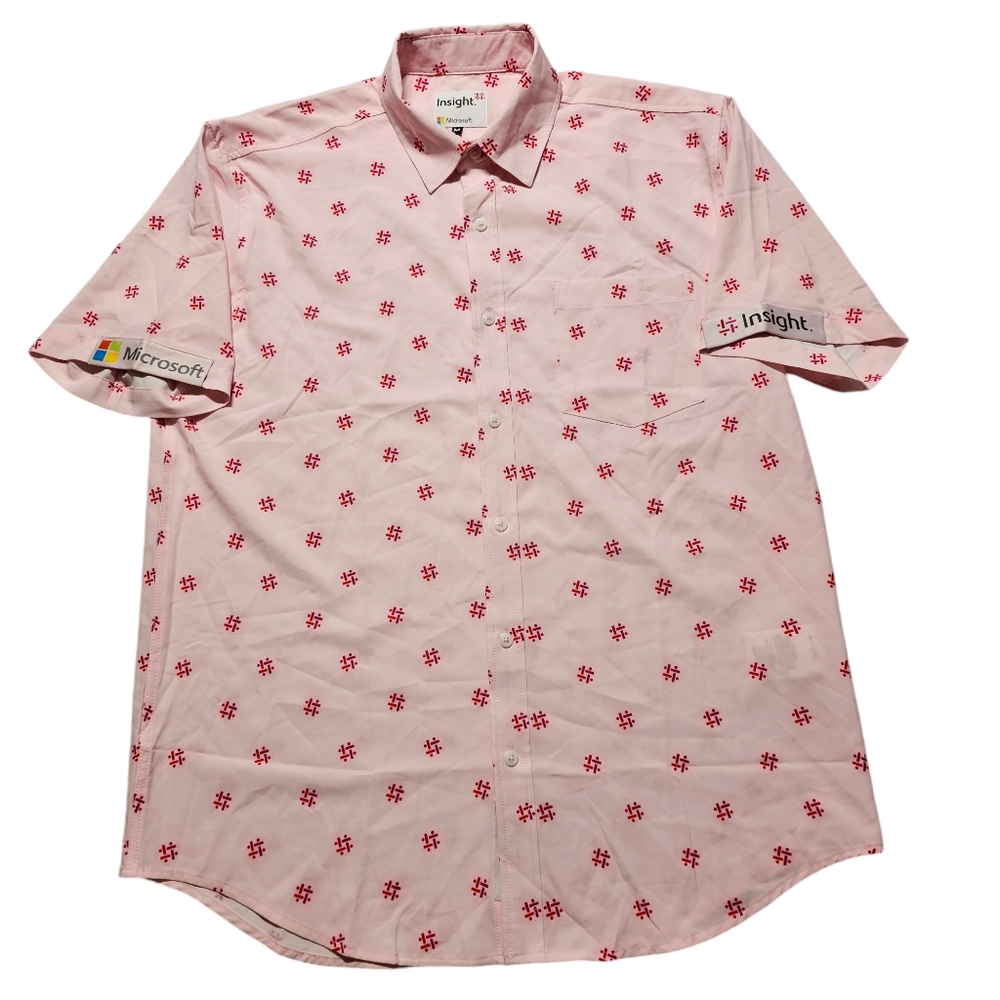 Insight Microsoft Mens Medium Button Down Shirt Insight Logo All Over Print Pink